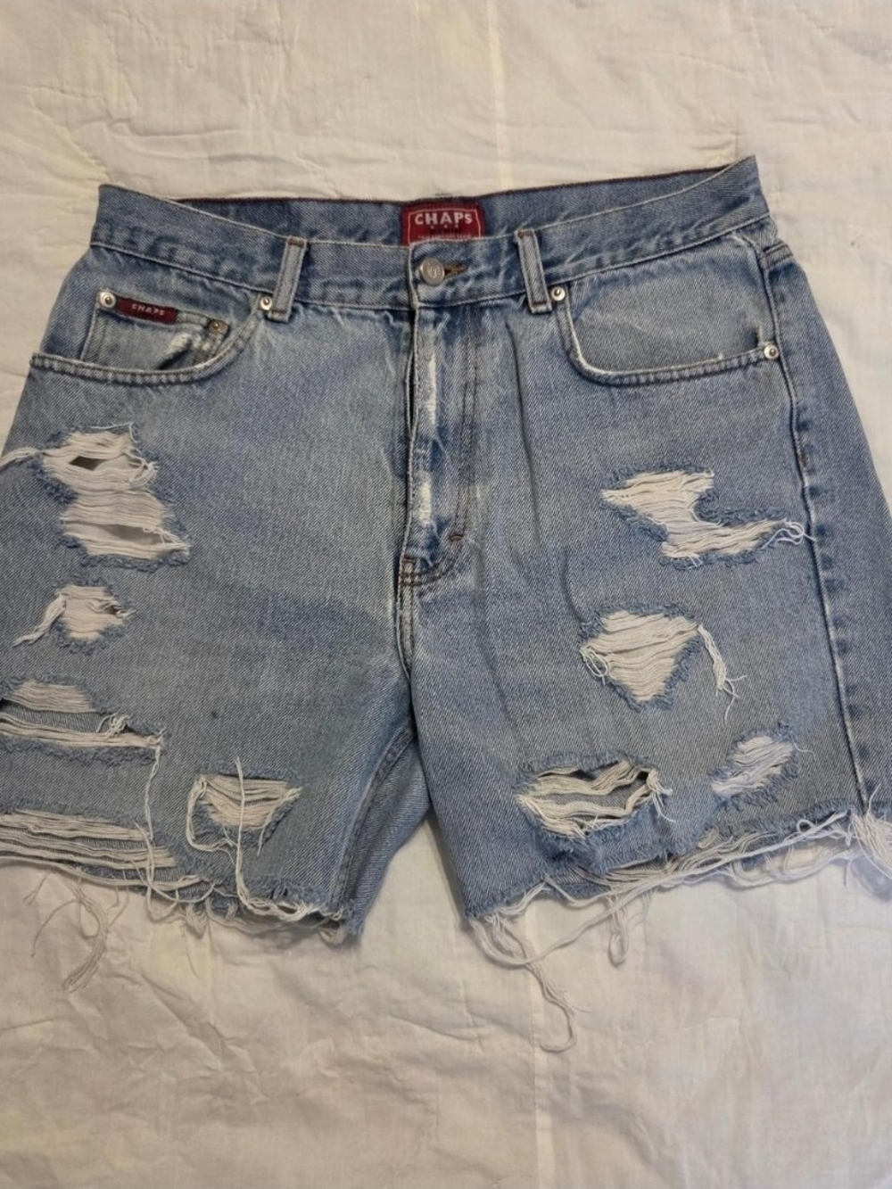 Chaps Light Blue Distressed Denim Shorts